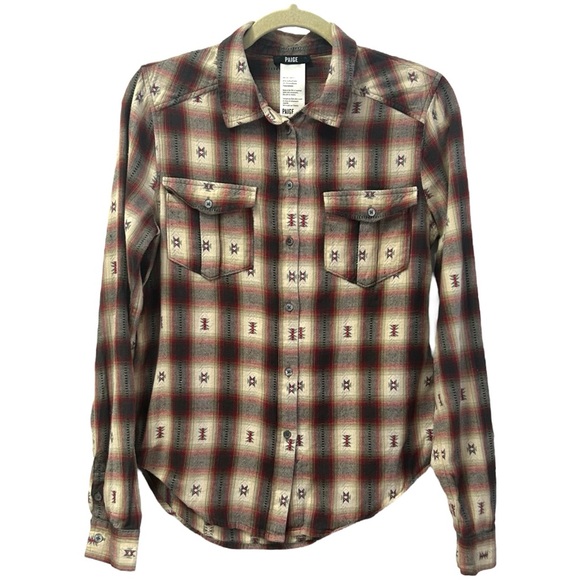 Paige Women’s Long Sleeve Plaid Western Print Button Down‎ Shirt  Sz S - Picture 1 of 7